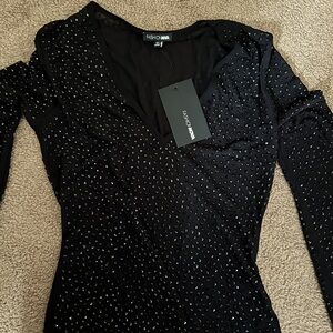 Fashion Nova Mesh Black Rhinestone Bodycon Dress